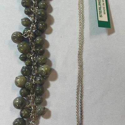 .925 Sterling Silver 18" Chain W/Connemara Marble Charm (1) + Steel & Green Stone Bracelet (1)