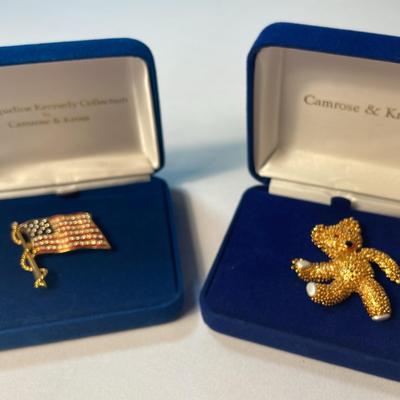Camrose & Kross Jacqueline Kennedy Flag (1) & Teddy Bear (1) Pins