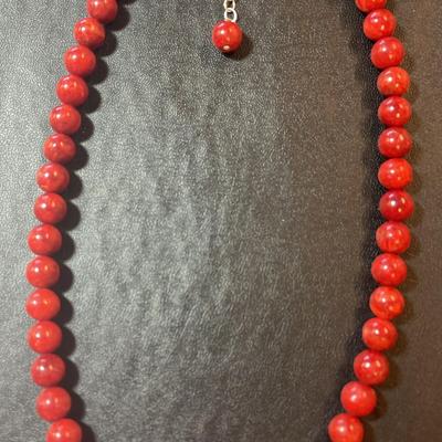 .925 Sterling Silver & Red Coral 16” Necklace 
