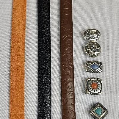 .925 Sterling Silver Genuine Leather 8" Bracelets (3) + .925 Sterling Silver Slide Charm (6)