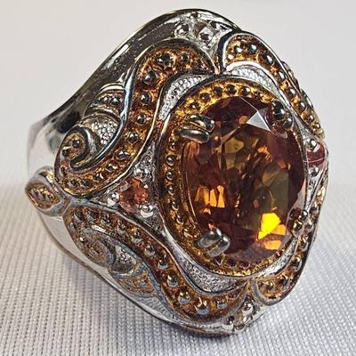 . 925 Sterling Silver/Palladium Madeira Citrine Ring, Size 6