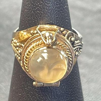 .925 Sterling Silver Moonstone Poison Ring, Size 4 3/4