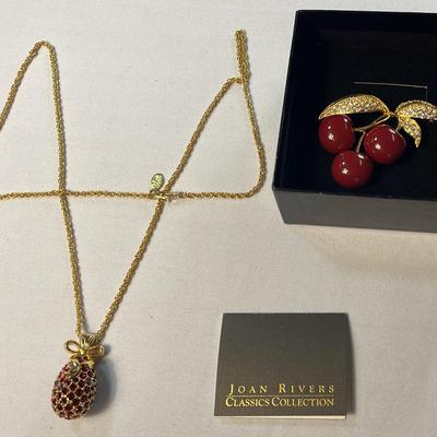 Joan Rivers Collection Red Pineapple W/27” Chain (1) + Cherry & Crystal Pin (1)