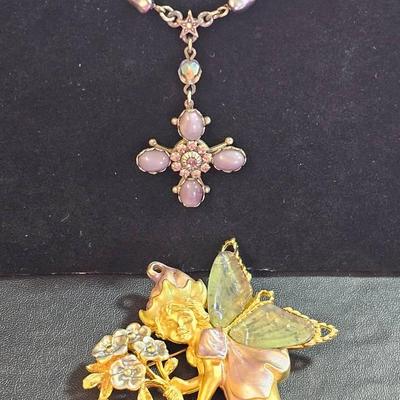 Kirks Folly 'Forget Me Not' Fairy Pin/Pendant Enhancer (1) + Purple Cross 16" Necklace (1)