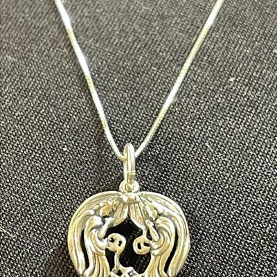 .925 Sterling Silver Heart & Angels Charm On 18” Box Chain