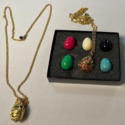 Joan Rivers Collection Interchangeable Egg Charm On 30” Chain (1) + Gold Tone Egg On 28” Chain (1)
