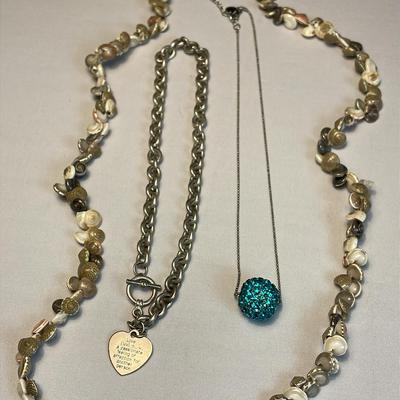 Kirks Folly Blue Swarovski 'Crystal Ball' Necklace(1), Shell Necklace (1) + Steel Necklace (1) 