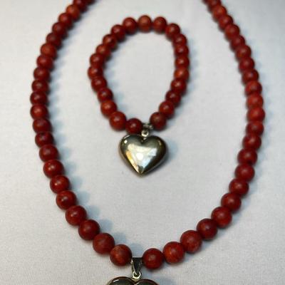.925 Sterling Silver Heart 18” Necklace (1) & Matching 7” Stretch Bracelet (1)