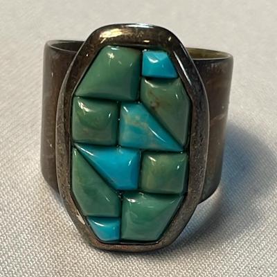 .925 Sterling Silver Simulated Turquoise Band Ring, Size 5 3/4 