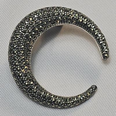 .925 Sterling Silver & Marcasite Stone Moon Pin/Charm