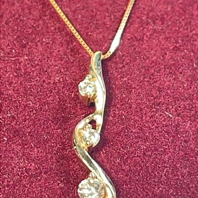 14K 18” Cable Necklace + 3 Diamond Drop Pendant 