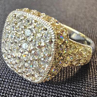 .925 Sterling Silver Pave' Diamonique Cushion Ring, Size 6