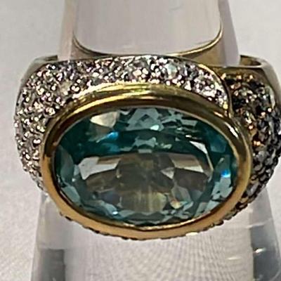.925 Technibond Simulated Aquamarine Stone Ring, Size 6