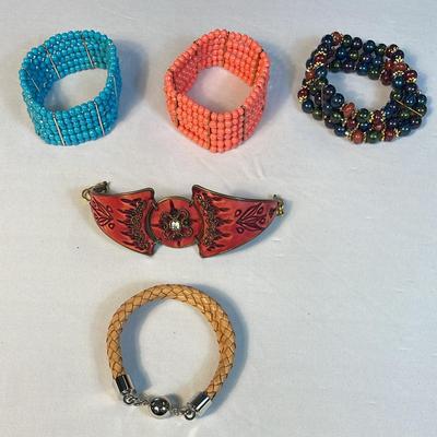 Fancy Faux Stone (3), Steel (1) & Leather (1) Bracelets