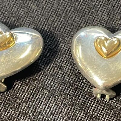.925 Sterling Silver & 14K Clip-On Heart Earrings 
