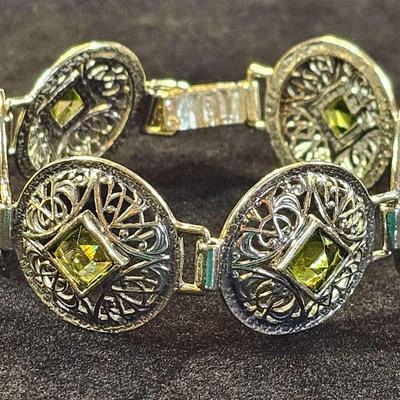 .925 Sterling Silver Peridot 6 3/4" Bracelet 