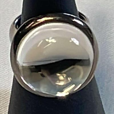 .925 Sterling Silver Crystal Ball Ring, Size 6