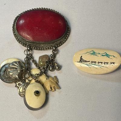 Antique Genuine Stone & Bone Pins (2)