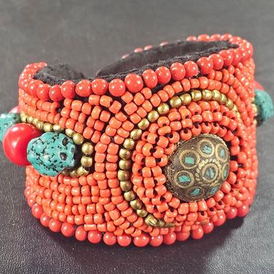 Ladakhi Seed Bead Turquoise Cuff Bracelet 