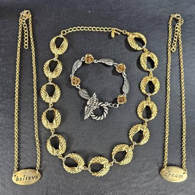 Cynthia Garret Gold Tone 18" Necklaces (3) + Bi-Color 8" Bracelet (1)