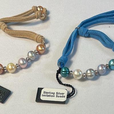 Honora .925 Sterling Silver Imitation Suede &  Pearl Bracelets (2)