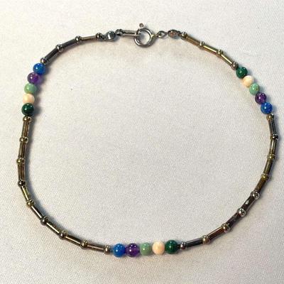 .925 Sterling Silver Southwestern 10”  Beaded Ankle Bracelet 