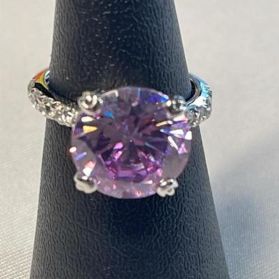 .925 Sterling Silver & Pink CZ Ring, Size 6