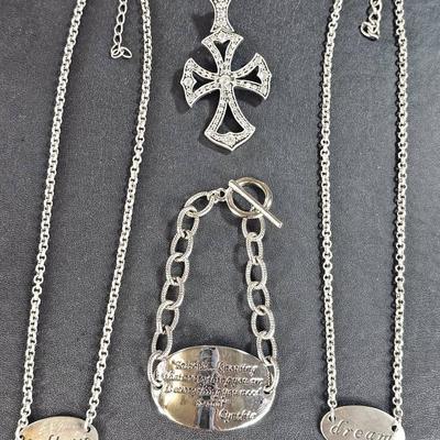 Cynthia Garret Silver Tone 18" Necklace (2), Bracelet (1) & Enhancer (1)