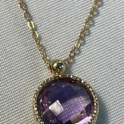 14K Faceted Amethyst Gemstone + 18” Link Chain 