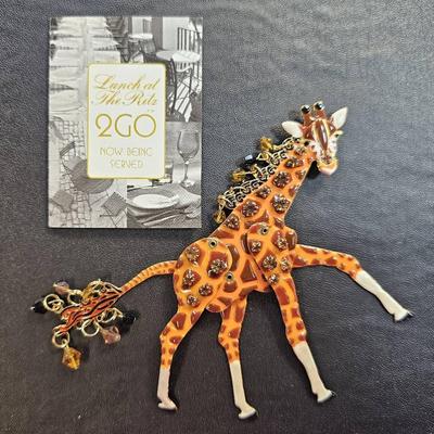 Lunch At The Ritz Enamel Giraffe Brooch 