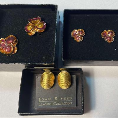 Joan Rivers Collection Enamel Pins (2) + Earrings (2) 