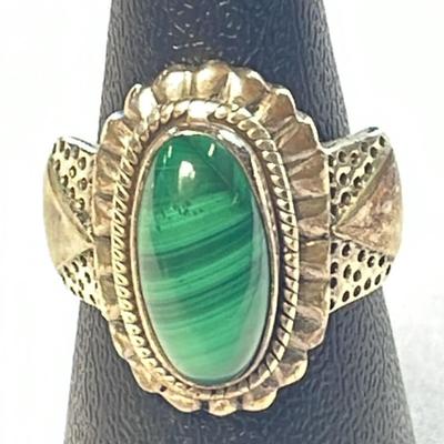 .925 Sterling Silver Malachite Ring, Size 6