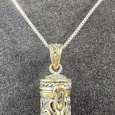 .925 Sterling Silver 18" Box Chain + Prayer Box Pendant 