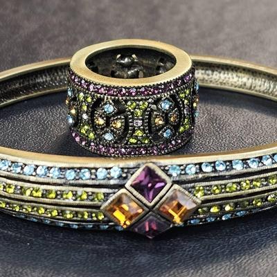 Heidi Daus Clasp Bracelet (1) + Art Deco Style Ring, Size 5 (1) 
