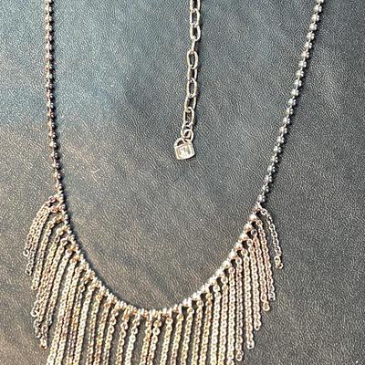 .925 Sterling Silver Ultra Fine 16 1/4” Fringe & Bead Necklace 