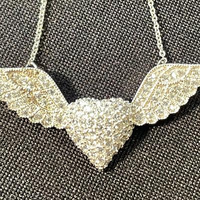 .925 Sterling Silver & Dominique Heart W/Wings Charm + 18” Cable Chain