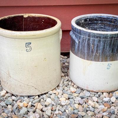 (2) Antique Stoneware 5-Gallon Crocks