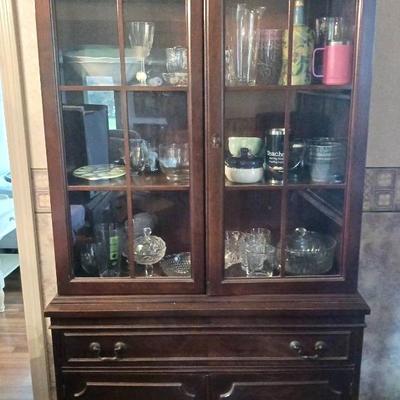 Dark Wooden Cabinet with Glass Doors
