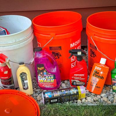 (3) Buckets of Car Cleaning Supplies