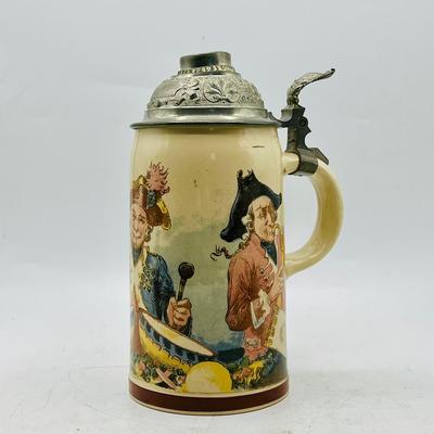 1909 Traditional Mettlach Stein by Heinrich Schlitt Mug of Three Musicians