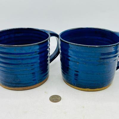 (2) Cobalt Blue Wheel-Thrown Oversized Soup Mugs 