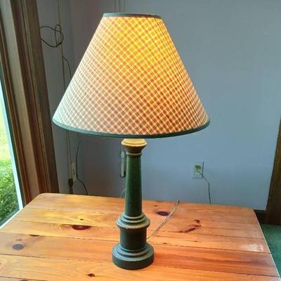 Rustic Green Lamp with Checkered Shade