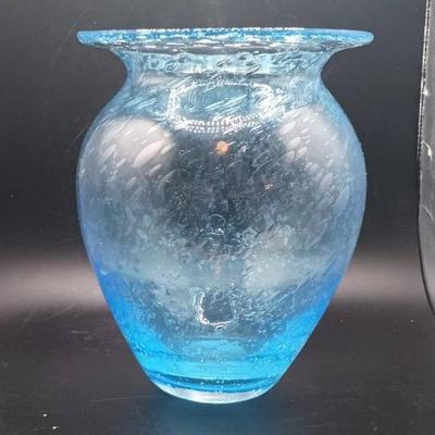 Blue Cracle Vase, Glows Green in Ultraviolet Light