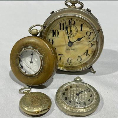 Antq Late 1800s Pocket watch, Early 1900s Westclox Baby Ben Clock, Antq Solexa Deco Watch, & More