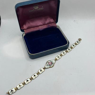 Vintage 925 Sterling Enameled Deco Rose Bracelet 