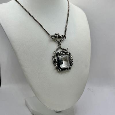 Vintage R. Skalstad 830 Silver Norwegian Crystal Pendent Necklace 