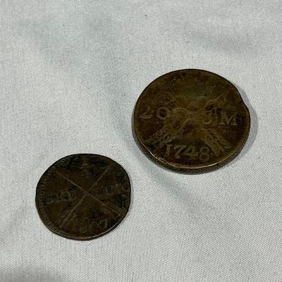Antique 1748 & 1807 Swedish Skilling Coins