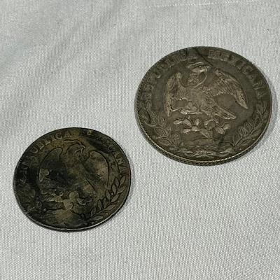 Antique Mexican 1896 8 & 1869 4 Reales Coins