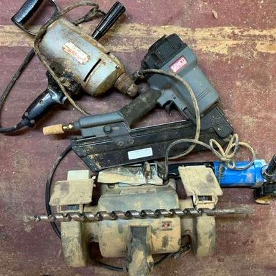 Power Tools Featuring Sears 1/2" Drill, Senco Drill, Angle Grinder & Craftsman Bench Grinder