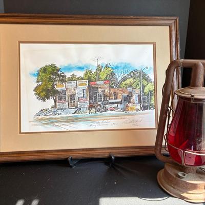 Meers, OK Country Store Watercolor & Railroad Lantern